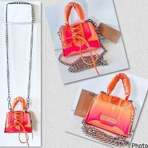 NWT Steve Gorgeous Madden BDORRA Orange Pink Silver hardware Crossbody mini bag